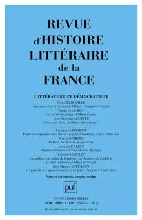 Couverture du produit · RHLF 2006, n° 2: Littérature et démocratie (II)