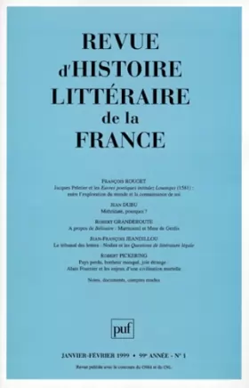 Couverture du produit · Revue d'histoire littéraire de la France. N° 1 - 1999