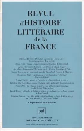 Couverture du produit · Revue d'histoire littéraire de la France, N° 1, Mars 2008 :