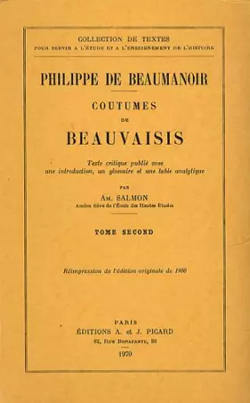 Couverture du produit · Les coutumes de Beauvaisis, tome 3 : Commentaire historique et juridique, par G. Hubert