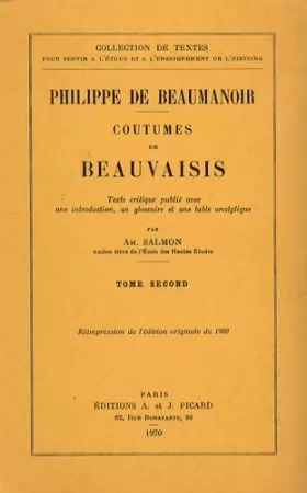 Couverture du produit · Les coutumes de Beauvaisis, tome 3 : Commentaire historique et juridique, par G. Hubert