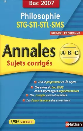 Couverture du produit · Philosophie STG-STI-STL-SMS: Annales corrigés, bac 2007