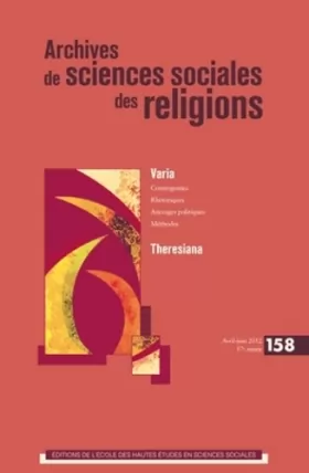 Couverture du produit · ARCHIVES DE SCIENCES SOCIALES DES RELIGIONS N158