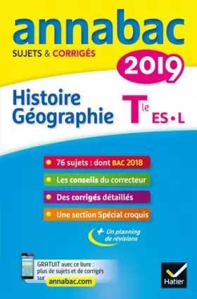 Couverture du produit · Annales Annabac 2019 Histoire-Géographie Tle L, ES: sujets et corrigés du bac   Terminale L, ES