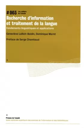 Couverture du produit · Recherche d'information et traitement de la langue : fondements linguistiques et applications