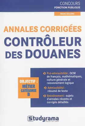 Couverture du produit · Annales corrigées contrôleur des douanes