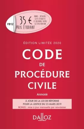 Couverture du produit · Code de procédure civile 2020 annoté. Édition limitée - 111e éd.