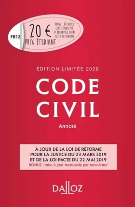 Couverture du produit · Code civil 2020 annoté. Édition limitée - 119e éd.