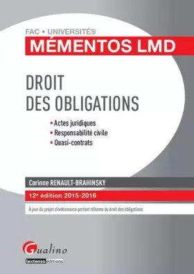 Couverture du produit · Mémentos LMD - Droit des obligations 2015-2016, 12ème Ed.