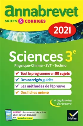 Couverture du produit · Annales du brevet Annabrevet 2021 Physique-chimie, SVT, Technologie 3e: sujets, corrigés & conseils de méthode