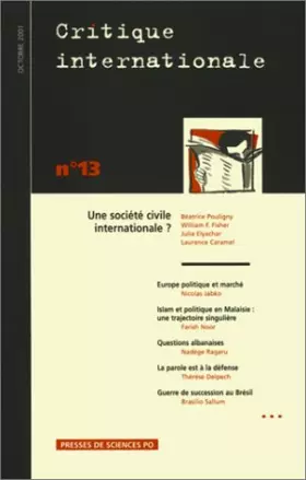 Couverture du produit · Critique international, numéro 13, octobre 2001