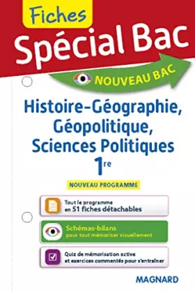 Couverture du produit · Spécial Bac Fiches Histoire-Géo, Géopolitique, Sciences Po 1re: Tout le programme en 157 fiches, mémos, schémas-bilans, exercic