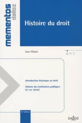 Couverture du produit · Histoire du droit : Introduction historique au droit et histoire des institutions publiques