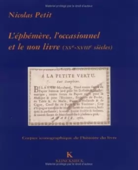 Couverture du produit · L'Ephémère, l'occasionnel et le non-livre à la bibliothèque Sainte-Geneviève