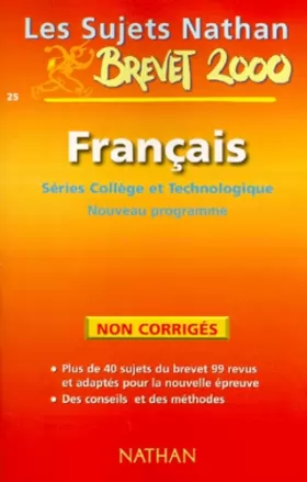 Couverture du produit · Sujets du brevet français 3ème. Séries collège et technologique