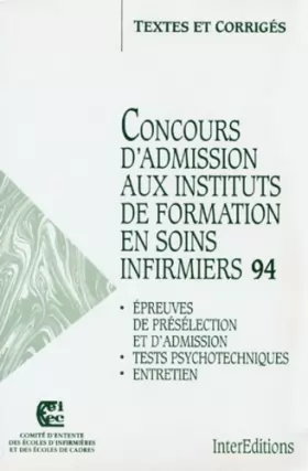 Couverture du produit · Concours d'admission aux instituts de formation en soins infirmiers 1994