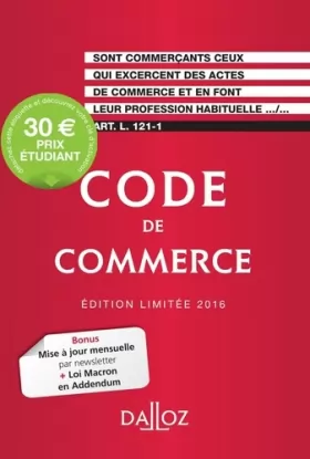 Couverture du produit · Code de commerce 2016. Édition limitée - 111e éd.