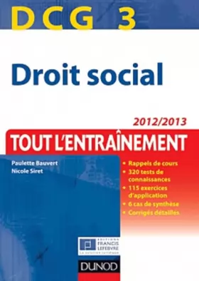 Couverture du produit · DCG 3 - Droit social 2012/2013 - Tout l'Entraînement