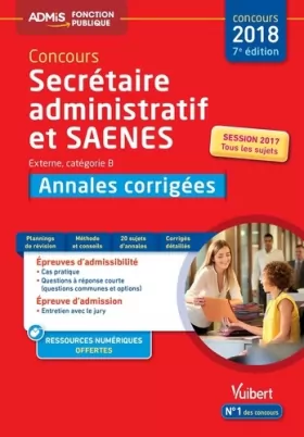 Couverture du produit · Concours SA et SAENES - Annales corrigées - Catégorie B - Admis - Concours 2018