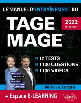 Couverture du produit · Le manuel d'entraînement du TAGE MAGE: 12 tests blancs, 1100 questions, 1100 vidéos