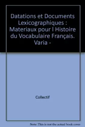 Couverture du produit · Matériaux pour l'histoire du vocabulaire français