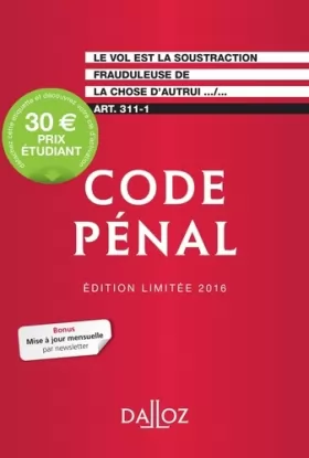 Couverture du produit · Code pénal 2016. Édition limitée - 113e éd.