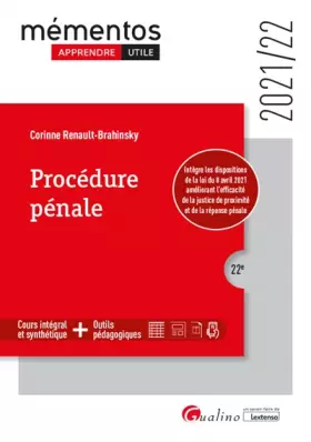 Couverture du produit · Procédure pénale: Intègre les dispositions de la loi du 8 avril 2021 améliorant l'efficacité de la justice de proximité et de l