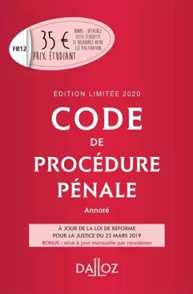 Couverture du produit · Code de procédure pénale 2020 annoté. Édition limitée - 61e éd.