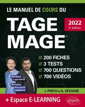 Couverture du produit · Le manuel de cours du TAGE MAGE: 200 fiches, 3 tests, 700 questions, 700 vidéos