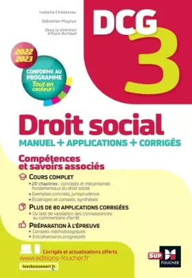 Couverture du produit · DCG 3 - Droit social - Manuel et applications - Millésime 2022-2023