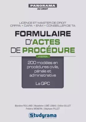 Couverture du produit · Formulaires d'actes de procédure: 100 modèles en procédures civile, pénale et administrative