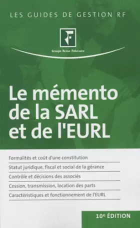 Couverture du produit · Le mémento de la SARL et de l'EURL