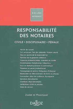 Couverture du produit · Responsabilité des notaires : Civile - Disciplinaire - Pénale