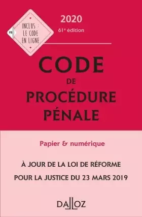 Couverture du produit · Code de procédure pénale 2020, annoté - 61e ed.