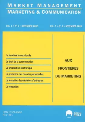 Couverture du produit · Marketing & Communication, Volume 1, N°2, Novem : Aux frontières du marketing
