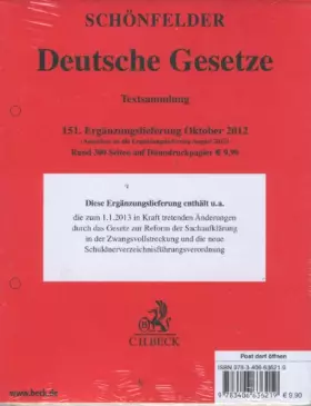 Couverture du produit · Deutsche Gesetze 151. Ergänzungslieferung: Rechtsstand: 24. Oktober 2012