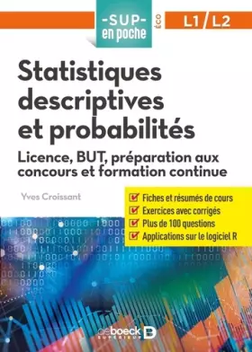 Couverture du produit · Statistiques descriptives et probabilités: Licence, BUT, préparation aux concours et formation continue