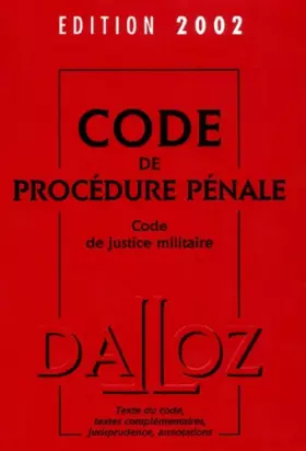 Couverture du produit · Code de procédure pénale, édition 2002