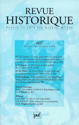 Couverture du produit · Revue historique, 1998, numéro 607