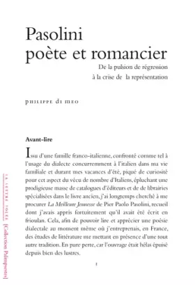 Couverture du produit · Pasolini poète et romancier: De la pulsion de regréssion à la crise de la représentation
