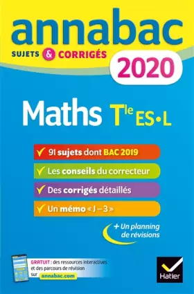 Couverture du produit · Annales Annabac 2020 Maths Tle ES, L: sujets et corrigés du bac Terminale ES (spécifique & spécialité), L (spécialité)