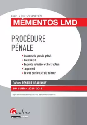 Couverture du produit · Mémentos LMD - Procédure pénale 2015-2016, 16ème Ed.
