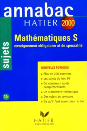 Couverture du produit · Annabac, sujets 2000 - Mathématiques, Terminale S : Enseignement général et spécialité