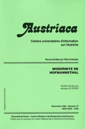 Couverture du produit · Austriaca n° 37 : modernité de Hofmannsthal