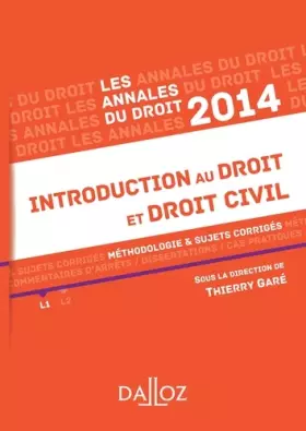 Couverture du produit · Annales Introduction au droit et droit civil 2014. Méthodologie & sujets