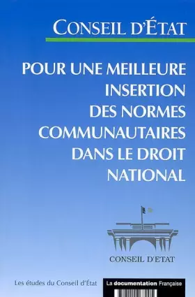 Couverture du produit · Pour une meilleure insertion des normes communautaires dans le droit national