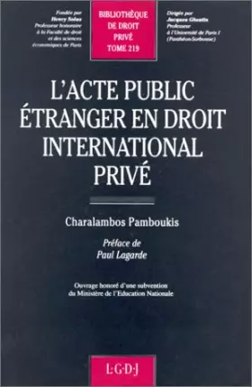 Couverture du produit · L'acte public étranger en droit international privé