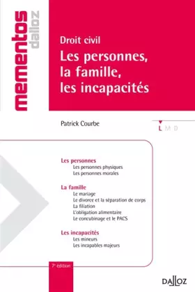 Couverture du produit · Droit civil, Les personnes, la famille, les incapacités