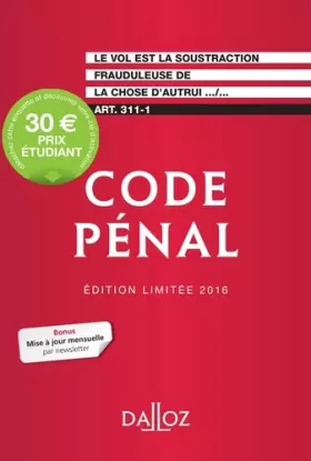 Couverture du produit · Code pénal 2016. Édition limitée - 113e éd.