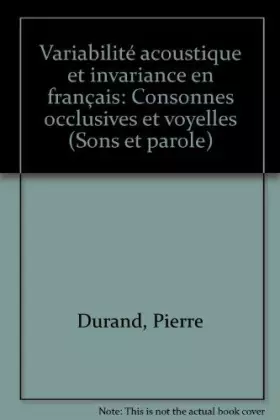 Couverture du produit · Variabilite Acoustique et Invariance en Français